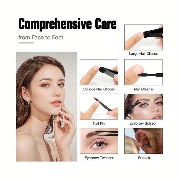 7pcs Manicure set, Nail Clippers Kit, Stainless Steel Black NEW Unisex - Picture 3 of 5